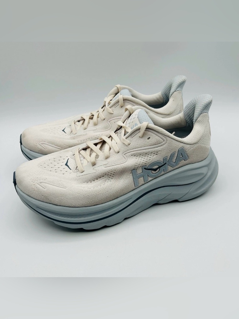 Hoka Clifton 10 Wide Sneakers Running Shoes Womens 9 D Grout Mineral Blue